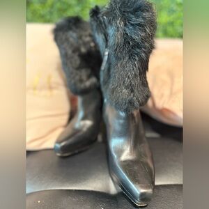 Via Spiga Black Real Fur Ankle Boots